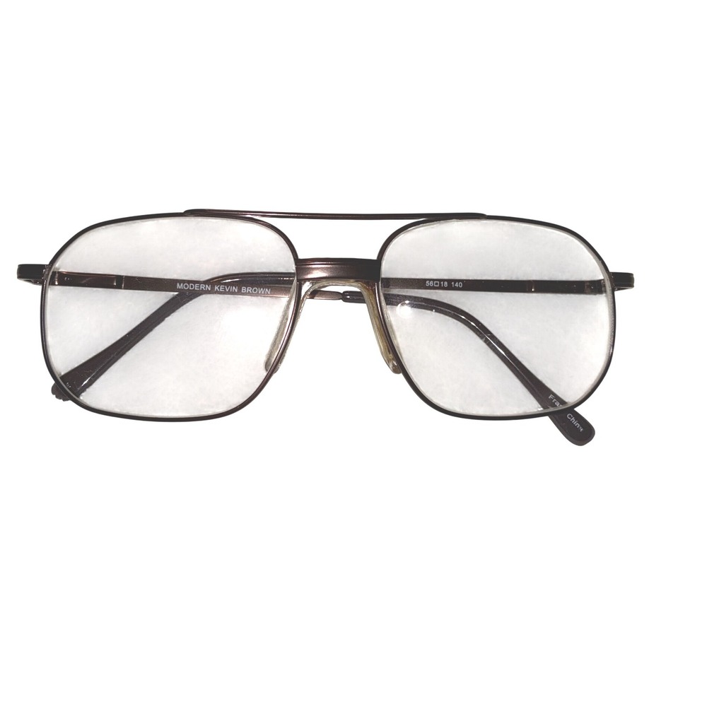 Retro Y2K Aviator Eyeglasses Brown Metal Frame Clear Lens 56 18 140 Unisex